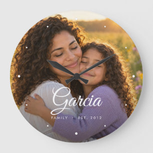 Family Name Script Custom Photo Round Wall Clock