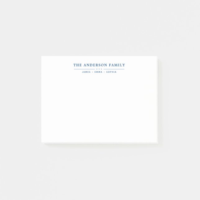 Family Name Script Navy Blue Typography Post-it Notes (Front)