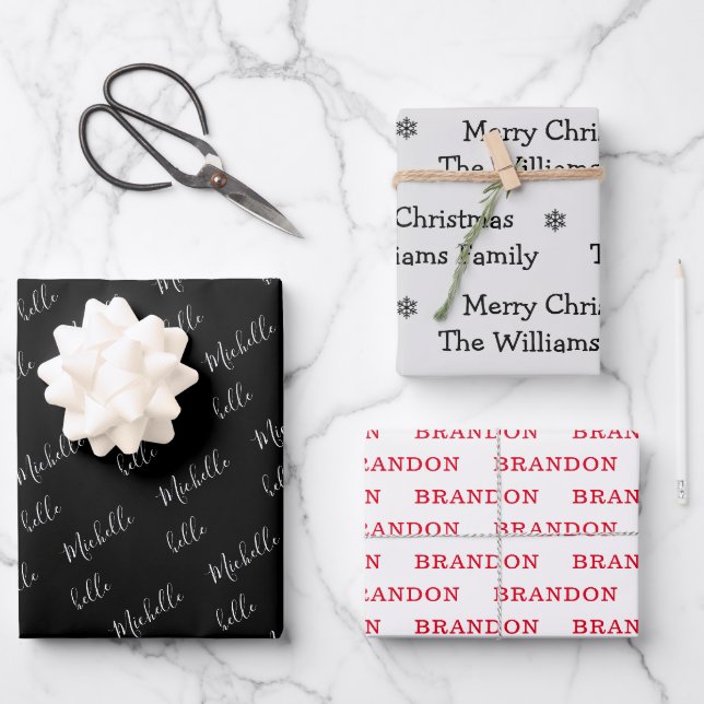 Family name simple christmas holiday wrapping paper sheet (Front)