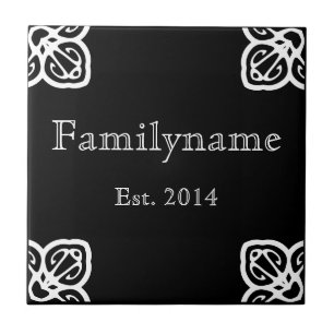 Family Name - Spanish White on Blue Ceramic Tile