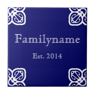 Family Name - Spanish White on Blue Tile