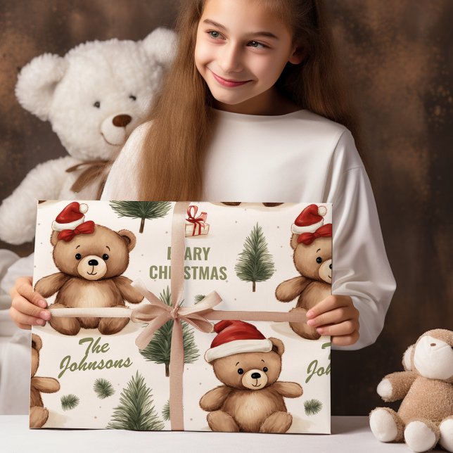 Family Name Teddy Bear Christmas  Wrapping Paper (Creator Uploaded)