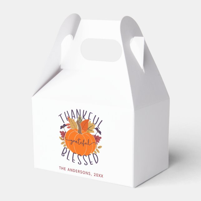 Family Name Thankful Grateful Blessed Thanksgiving Favor Box (Front Side)