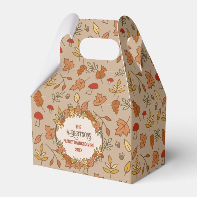 Family Name Thanksgiving Fall Leaves Favor Box (Front Side)