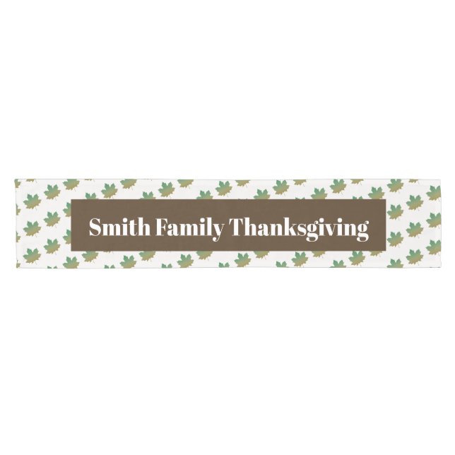 Family Name Thanksgiving Fall Maple Leaf Pattern Short Table Runner (Horizontal)