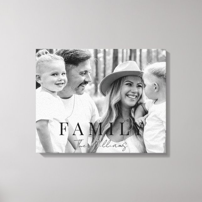 Family Name Typography B/W Portrait Large  Canvas Print (Front)