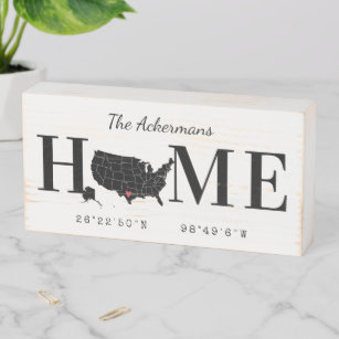 Family Name   United States Map Coordinates Wooden Box Sign