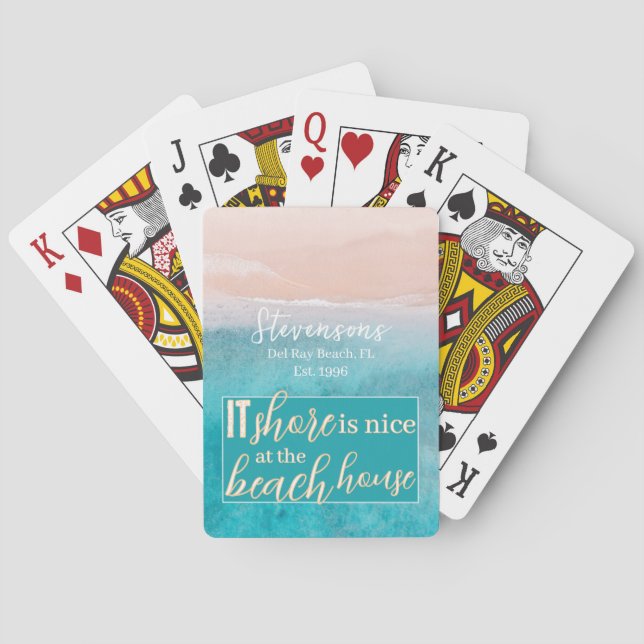 Family Name Vacation Beach House Simple Script  Playing Cards (Back)