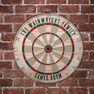 Family Name Wood Look Games Room Rustic Dartboard