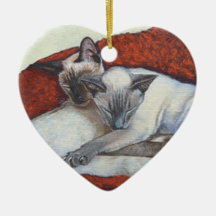 Family Nap Siamese Cat Painting Art Ceramic Ornament