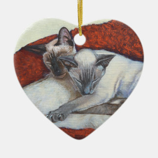 Family Nap Siamese Cat Painting Art Ceramic Ornament