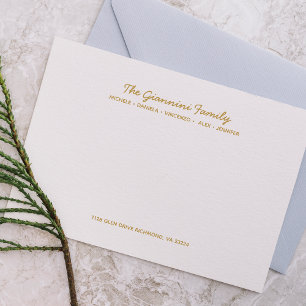 FAMILY NOTECARDS Cursive Name Address FAUX GOLD