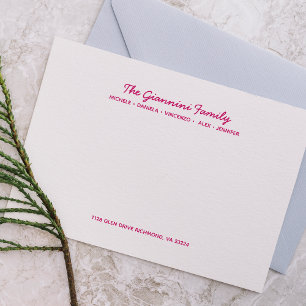 FAMILY NOTECARDS Cursive Name Address MAGENTA