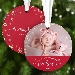 Family of 3 Baby Photo First Christmas Snowflakes Ornament