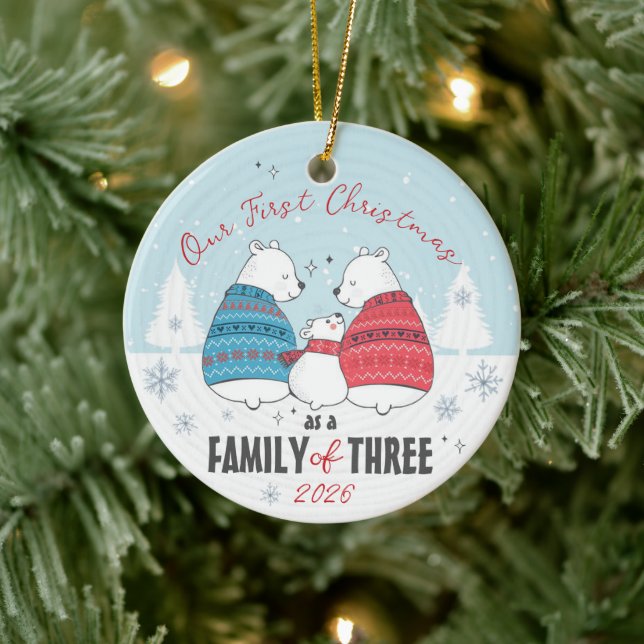 Family of 3 Bears Snowflake Our First Christmas Ceramic Ornament (Tree)