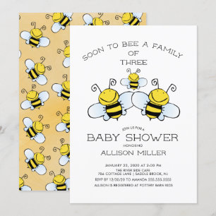 Family of 3 Bee Baby Shower Invitation