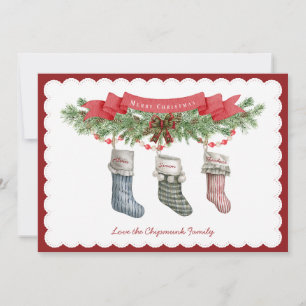 Family of 3   Christmas Stocking Flat Holiday Card