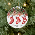 Family of 3 Christmas stockings cute watercolor