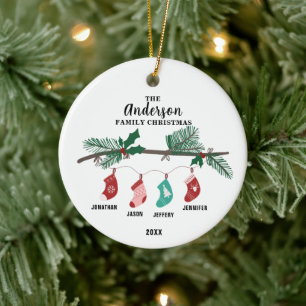 Family of 4 Christmas Stocking Personalized Ceramic Ornament