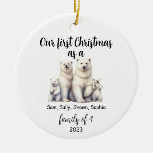 Family of 4 Polar Bear Christmas Holiday Ceramic Ornament