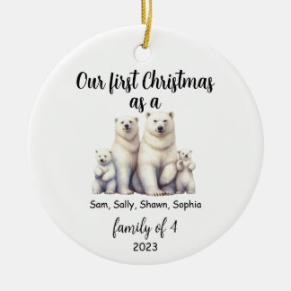 Family of 4 Polar Bear Christmas Holiday Ceramic Ornament