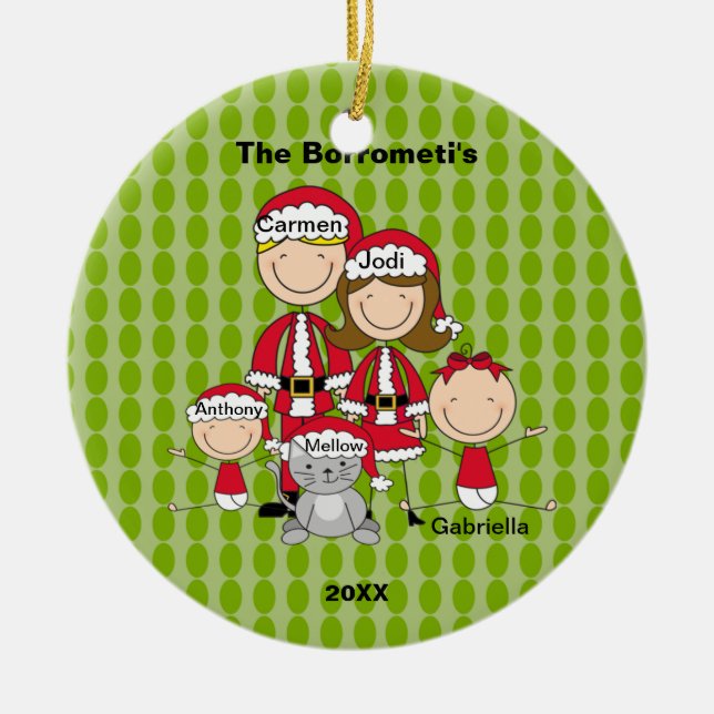 Family of 4 with Cat Christmas Ornament (Front)