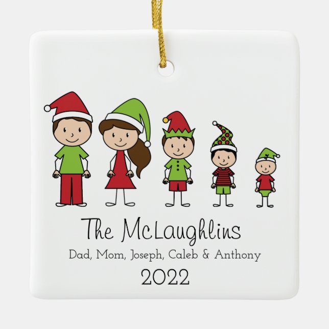 Family of 5 Christmas Personalized Ceramic Ornament (Front)