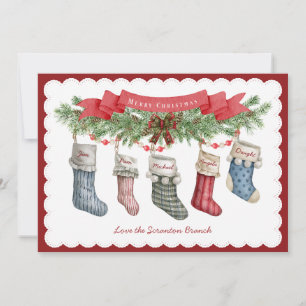Family of 5 Christmas Stocking Flat Holiday Card