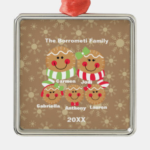 Family of 5 Gingerbread Faces Christmas Ornament