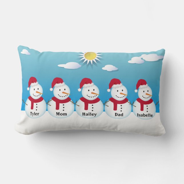 Family of 5 Personalized Snowman Throw Pillow (Front)