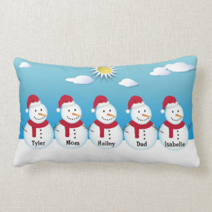 Family of 5 Personalized Snowman Throw Pillow