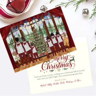 Family of 6, Boy 3 Girls, Cabin Christmas Morning Holiday Card