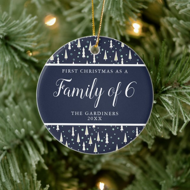 Family of 6 Personalized We're Expecting 4th Baby Ceramic Ornament (Tree)