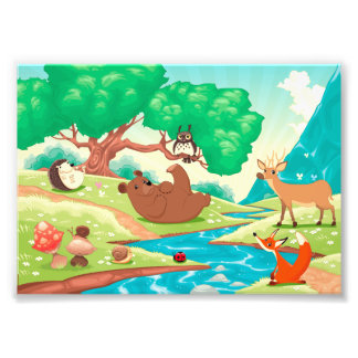 Family of animals in the wood. photo print