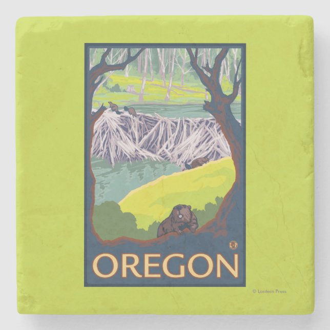 Family of Beavers Stone Coaster (Front)