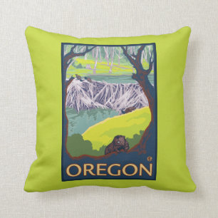 Family of Beavers Throw Pillow