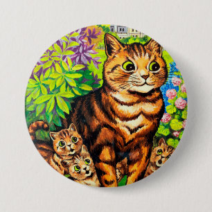 Family of Cats in a Garden, Louis Wain 3 Inch Round Button