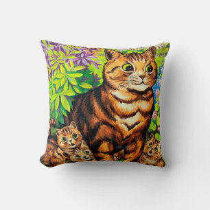 Family of Cats in a Garden, Louis Wain Throw Pillow