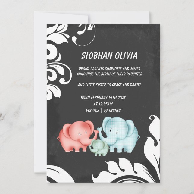 Family Of Elephants Mom Dad And Baby Announcement (Front)