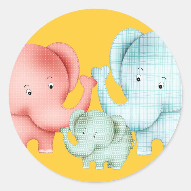 Family Of Elephants Mom Dad And Baby Classic Round Sticker (Front)
