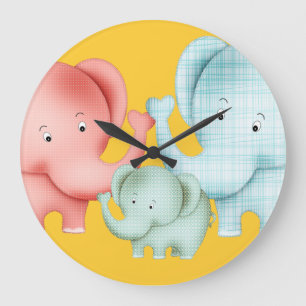 Family Of Elephants Mom Dad And Baby Large Clock
