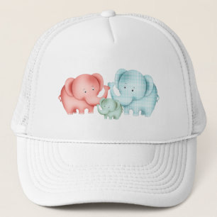 Family Of Elephants Mom Dad And Baby Trucker Hat