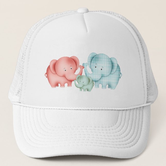 Family Of Elephants Mom Dad And Baby Trucker Hat (Front)