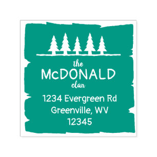 Family of Evergreen Pine Trees Rustic Wood Block Self-inking Stamp