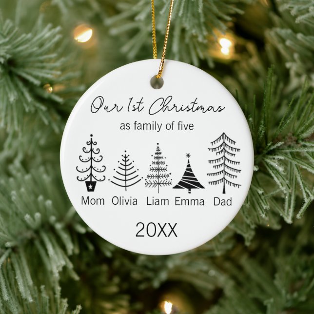 Family of five First Christmas Minimalist Tree Ceramic Ornament (Tree)