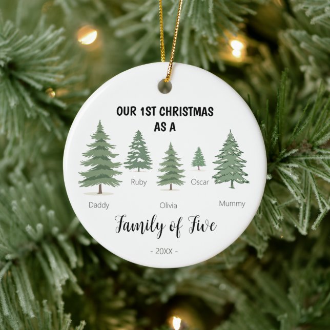 Family of Five First Christmas Ornament (Tree)