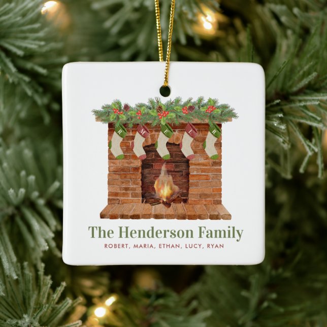 Family of Five Stockings Christmas  Ceramic Ornament (Tree)