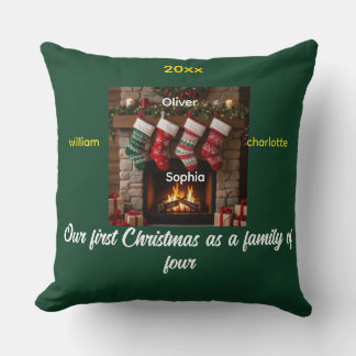 Family of Four First Christmas Throw Pillow