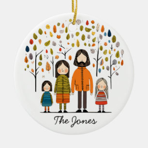 Family of Four, Scandinavian Art, Customizable Ceramic Ornament