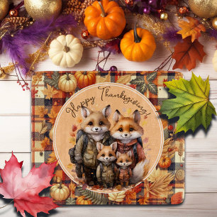 Family of Foxes Happy Thanksgiving Pumpkins Plaids Cutting Board